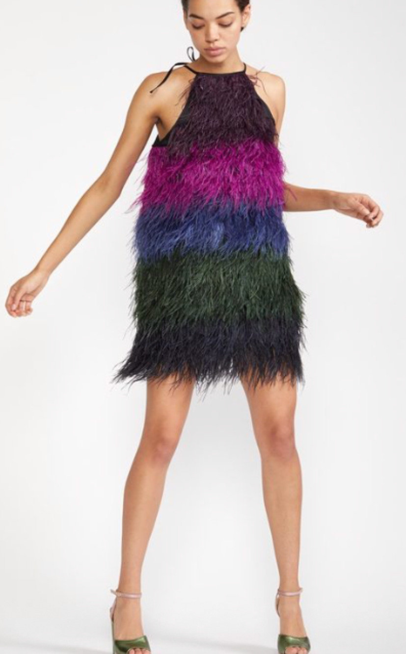 CYNTHIA ROWLEY Women's Ostrich Feather Dress XS Ivy Ombre NWT Mini $795